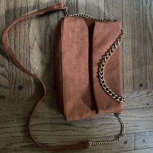 Elegant Brown Suede Chain Shoulder Bag